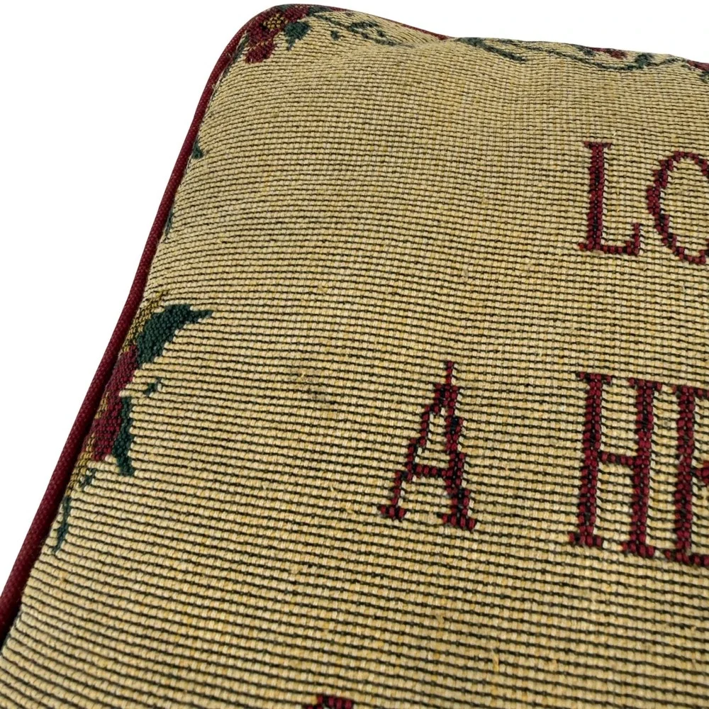 Vintage Style Tapestry Pillow Love Is A Heartful Of‎ Rainbows Floral Burgundy